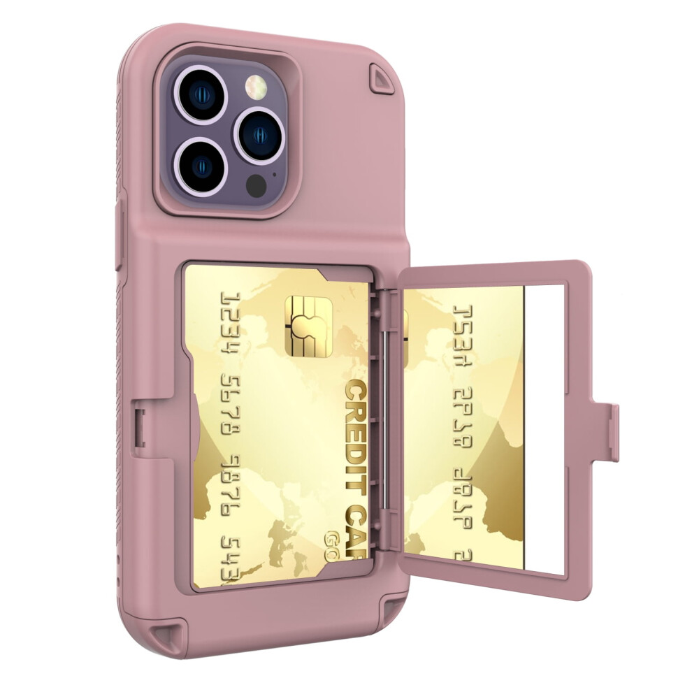 Iphone 14 Pro Shockproof Hybrid Wallet Case Rose Gold 968604595677