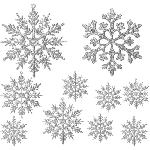 Silver Snowflake Christmas Ornaments Plastic 36 Count