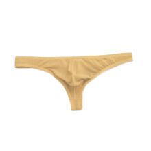 Men's Transparent Thongs Ice Silk Low-Rise T-Back Beige 3XL