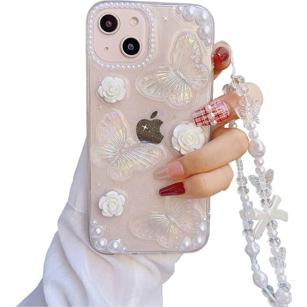 Iphone 13 Mini Case With 3D Butterfly Flower Charm Chain 974856098279