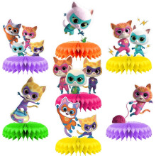 SuperKitties Cartoon 3D Honeycomb Centerpieces 7 pcs