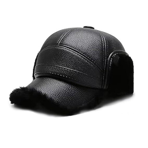 Men's Winter Cap Faux Leather Earflaps Fur-Lined Adjustable