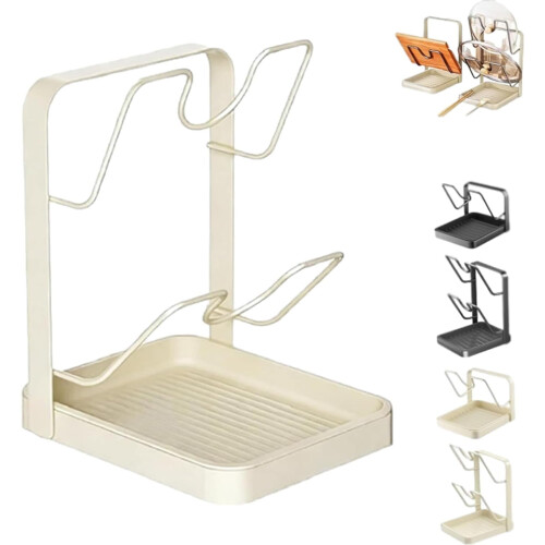 Stainless Steel Pot Lid Storage Rack with Drip Tray and