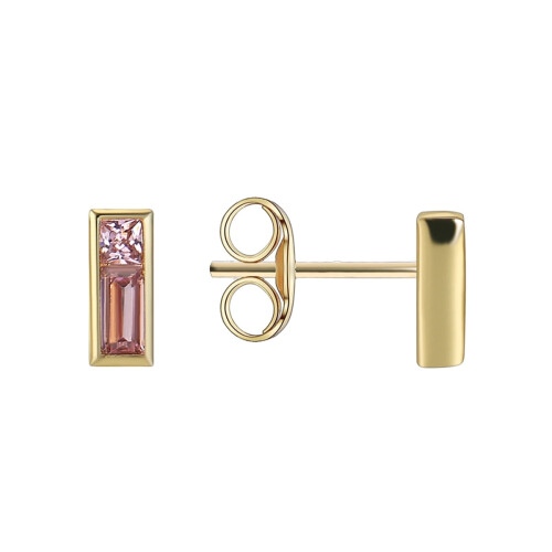 Pink zirconia stud earrings gold plated 1 pair