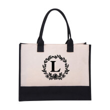Women's Cotton Canvas Beach Tote Bag - Fashion Letter Print Shopping Bag, 42x32x15cm, Casual & Versatile Shoulder Bag for Travel, Gym, Beach