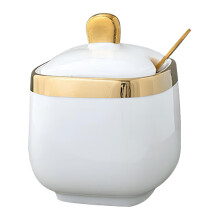 Sucrier en céramique avec couvercle et cuillère, pot à condiments, boîte à épices – Blanc, compatible avec les notes de commande