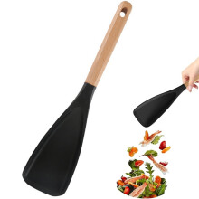 Cooking Spoon for Nonstick Cookingwares, Silicone Spoon Spoon for Mixing, Scoop, and Scrape, (Black-1 pack, 12.2'')
