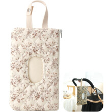 Floral Quilted Baby Wipe Holder & Diaper Caddy Pouch – Portable Travel Organizer for Strollers, Diaper Bags | Compact Reusable Wipes Case (White)