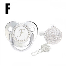 Chupete y clips para bebé Nrmvnmi con diamantes de imitación plateados brillantes, 26 letras, iniciales, chupete personalizado para bebé recién