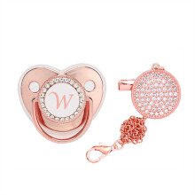 Tao Baby Boy Girl Pacifier And Clips With Rhinestones Rose Gold Bling Letters Baby Infant Newborn Pacifier Teething ToyRose GoldW
