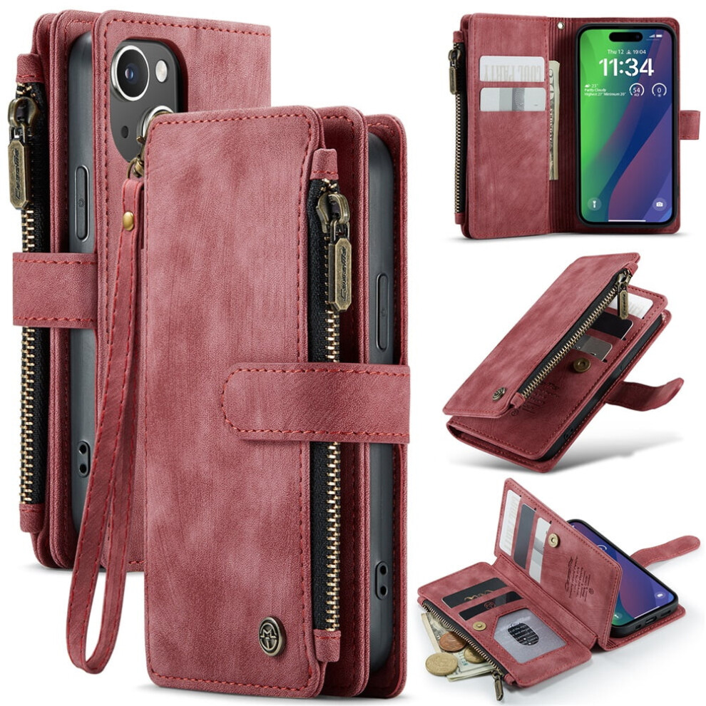Caseme Iphone 15 Wallet Case Pu Leather Magnetic Flip Red 968604600296