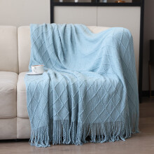 Knitted Fringed Blanket Soft Flannel Fleece 1 pc