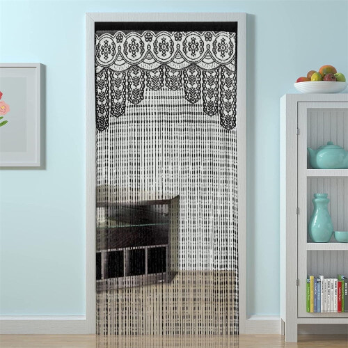 Macrame Lace Door Curtain Bohemian Black 3.2x6.56 ft