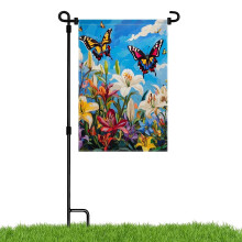 Spring Floral Garden Flag with Butterfly Blue Outdoor Yard Flag Decoration Double Sided Burlap 12"W x 18"L