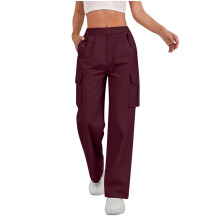 Pantaloni cargo pentru femei, talie înaltă cu bandă elastică, pantaloni casual din poliester pentru femei, croială relaxată, cu buzunare,