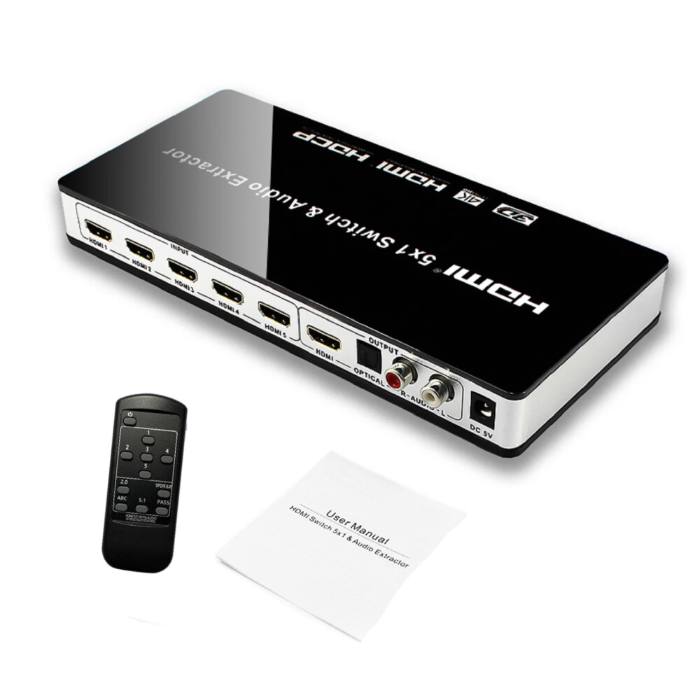 Hdmi Switch 4K 5X1 With Audio Extractor Arc Toslink Rca 974856111527