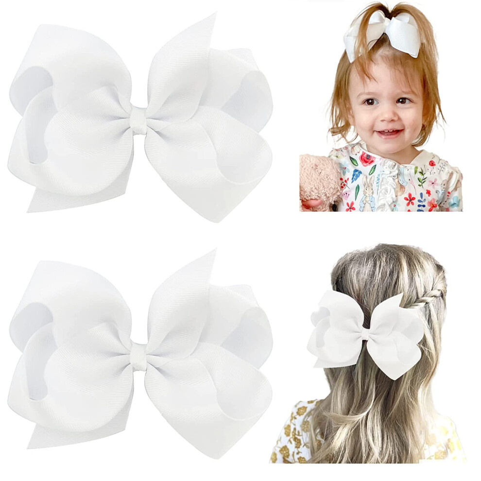 Hair Bows for Girls Alligator Clips White 2 pcs