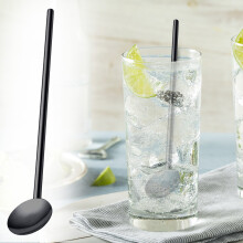 304 Stainless Steel Straw Spoon Black 11g 2-in-1
