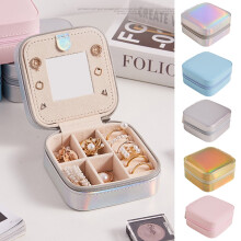 Dengjunhu Schmuckkästchen mit Spiegel, tragbares Reiseetui für Ohrringe, Halsketten, Ringe und Armbänder – kleiner Organizer für Frauen und