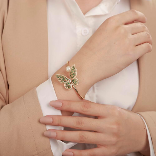 Pulsera de perlas y mariposa de cristal para mujer 1