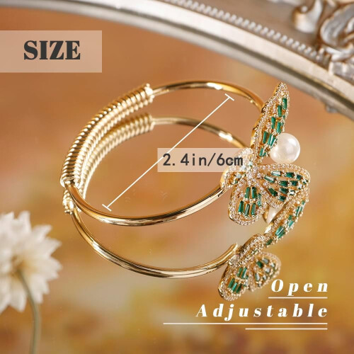Pulsera de perlas y mariposa de cristal para mujer 2