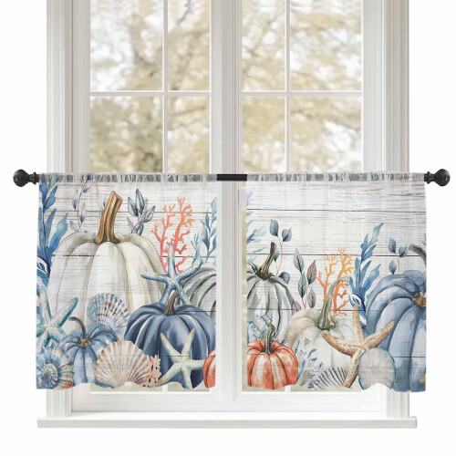 Sheer Curtains White Coastal Starfish Shell Coral Light