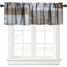 Tan Brown Window Valance Curtains Retro Farmhouse Style