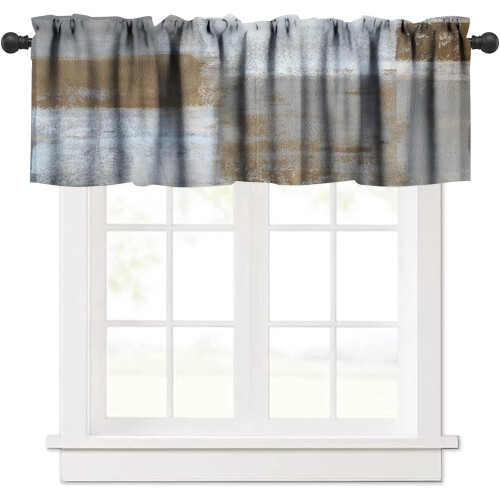 Tan Brown Window Valance Curtains Retro Farmhouse Style