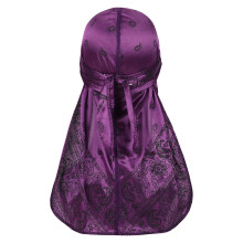 Verschiedene Paisley-Bandanas, Kopftücher, Seiden-Durags für Damen und Herren mit langem Ende und breiten Riemen für 360-Waves, Lila,