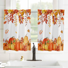 Pumpkin Tier Curtains 52x63" Rustic Orange Red Maple Leaves