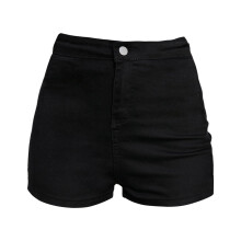 Women's High-Waist Ripped Denim Shorts Elastic Waist Pocket