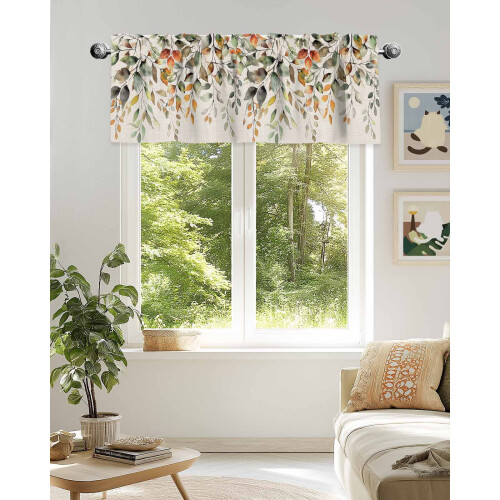 Sage Green Eucalyptus Orange Gradient Valance 42x12in Linen