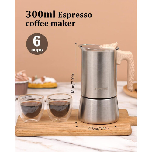 Espressomaskine i rustfrit stål, 6 kopper 1