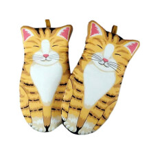 Gants de cuisine Feiona1PC3D à manches longues, résistants à la chaleur et antidérapants, motif pattes de chat, en coton, pour la cuisson au