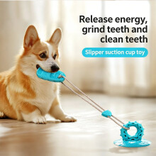 Dog Toy Suction Cup Tug Blue Durable Bite-Resistant
