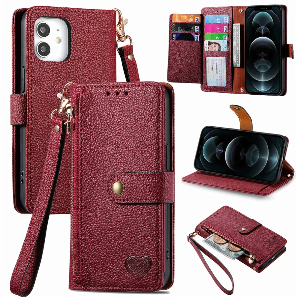 Leather Iphone 12 Wallet Case With Zipper And Kickstand Â 974856092079