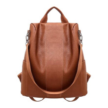 Brown Leather Anti-theft School Backpack for Women 1 Large