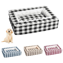 Tartan Pet Bed Square Calming Dog Bed for Small Medium Dogs