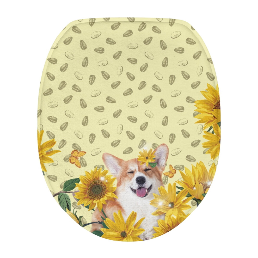 Sunflower Corgi Toilet Lid Cover Flannel 1 Piece 913211606537