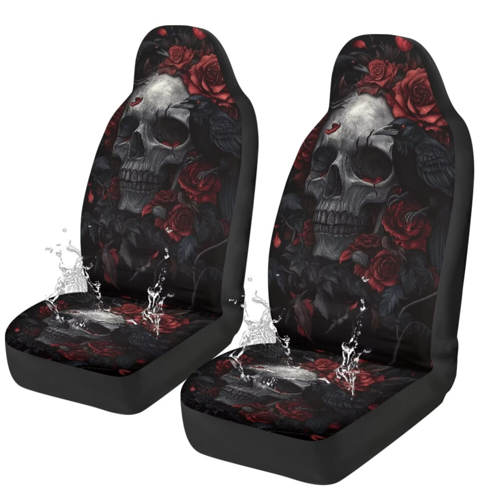 Skull Rose Car Seat Covers Front Pair Waterproof Breathable 975221447135