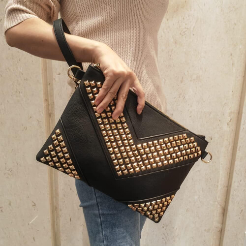 Γυναικεία oversized τσάντα clutch από PU δέρμα με τρουκς 2