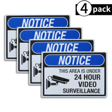 Lot de 4 panneaux de vidéosurveillance 24h/24, 25 x 35 cm, métal, défense d'entrer, aluminium imprimé UV, résistant aux intempéries, avec 4