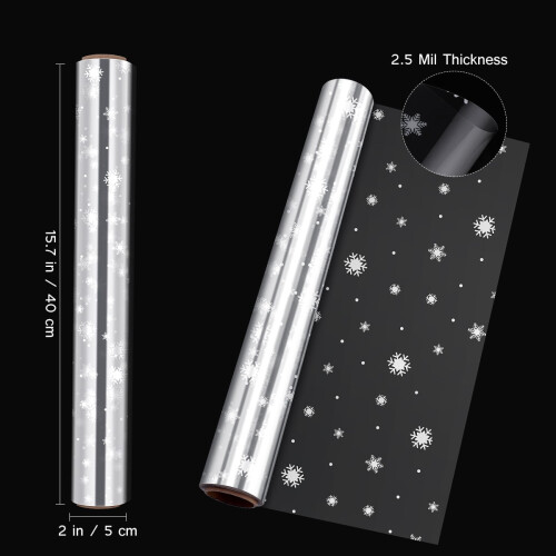 Cellophane wrap roll snowflake decorated 2.5 mil 2
