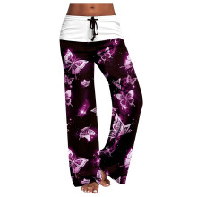 Women's Cotton Yoga Pants Elastic High Waist Printed Loose