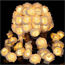 30-LED Rose Flower String Lights, 10ft Battery-Powered White Rose Garland – Indoor/Outdoor Decor, Compatible with Valentine’s, Wedding, Party