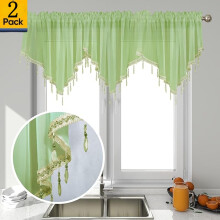 Beaded Sheer Triangle Valance Curtains Green 51x24 Inch