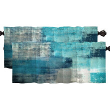 Kitchen Valance Curtains Turquoise Blue Grey 2 Pack 52x18