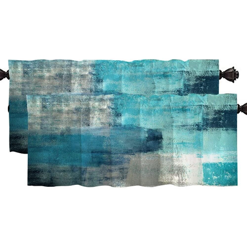 Kitchen Valance Curtains Turquoise Blue Grey 2 Pack 52x18