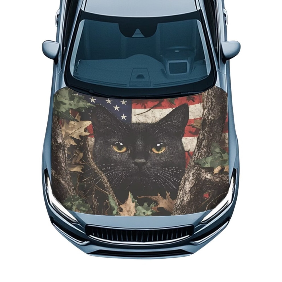 American Flag Cat Car Hood Cover Universal 1 Piece Black 913211619193