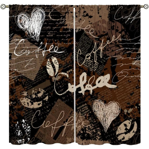Abstract Graffiti Coffee Kitchen Curtains Vintage Brown 2